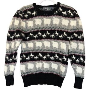 Woodstock by Bernard Vtg Sheep Fair Isle Knit Wool Angora Sweater Sz 38 Small